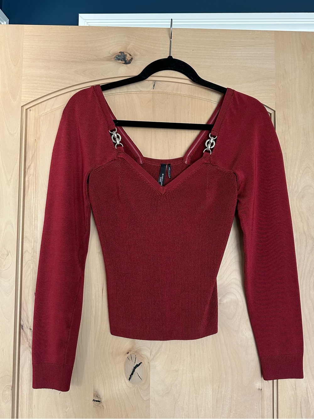 Marciano Guess Burgundy Ribbed Knit Top with Chain Accents
